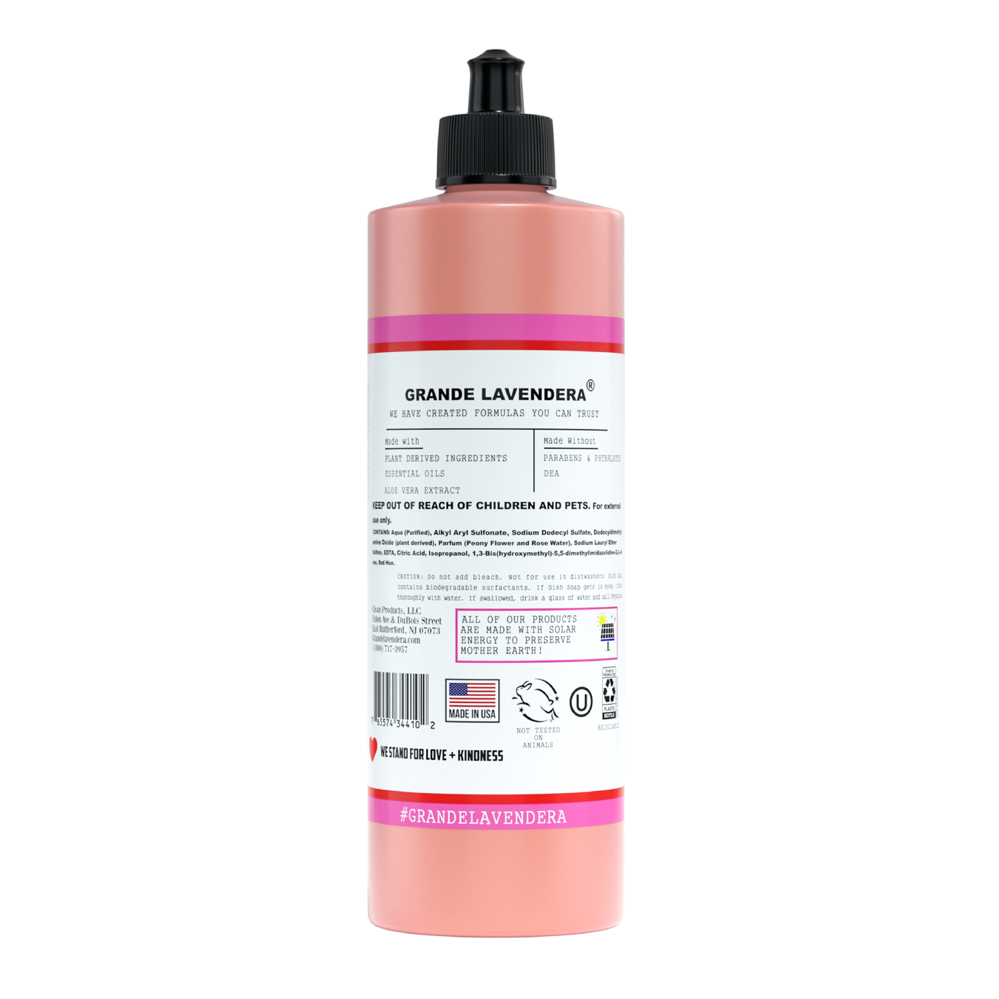 Peony + Rose Water Dish Soap back label