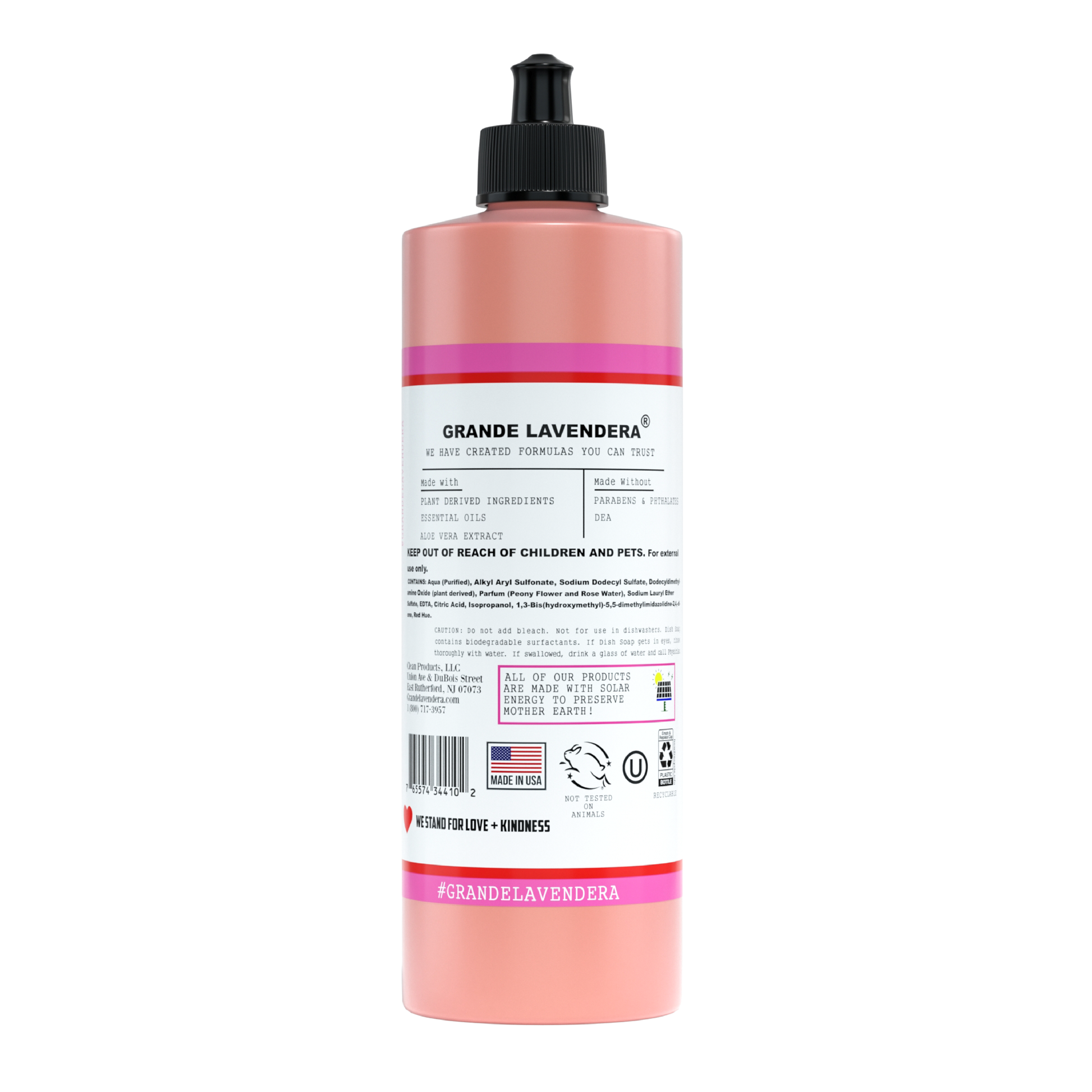 Peony + Rose Water Dish Soap back label