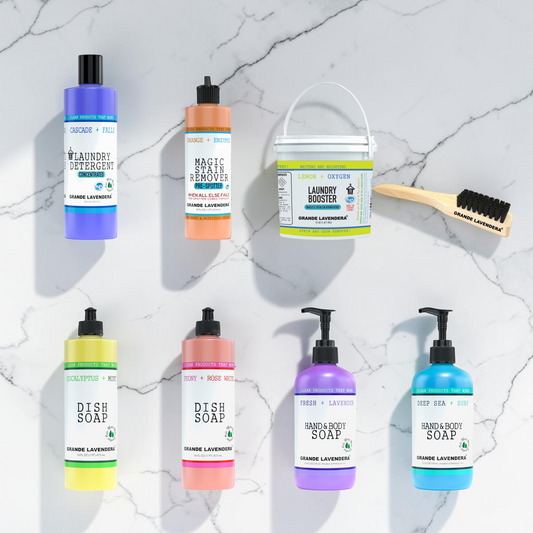 Grande Lavendera Signature Collection - full product lineup on marble