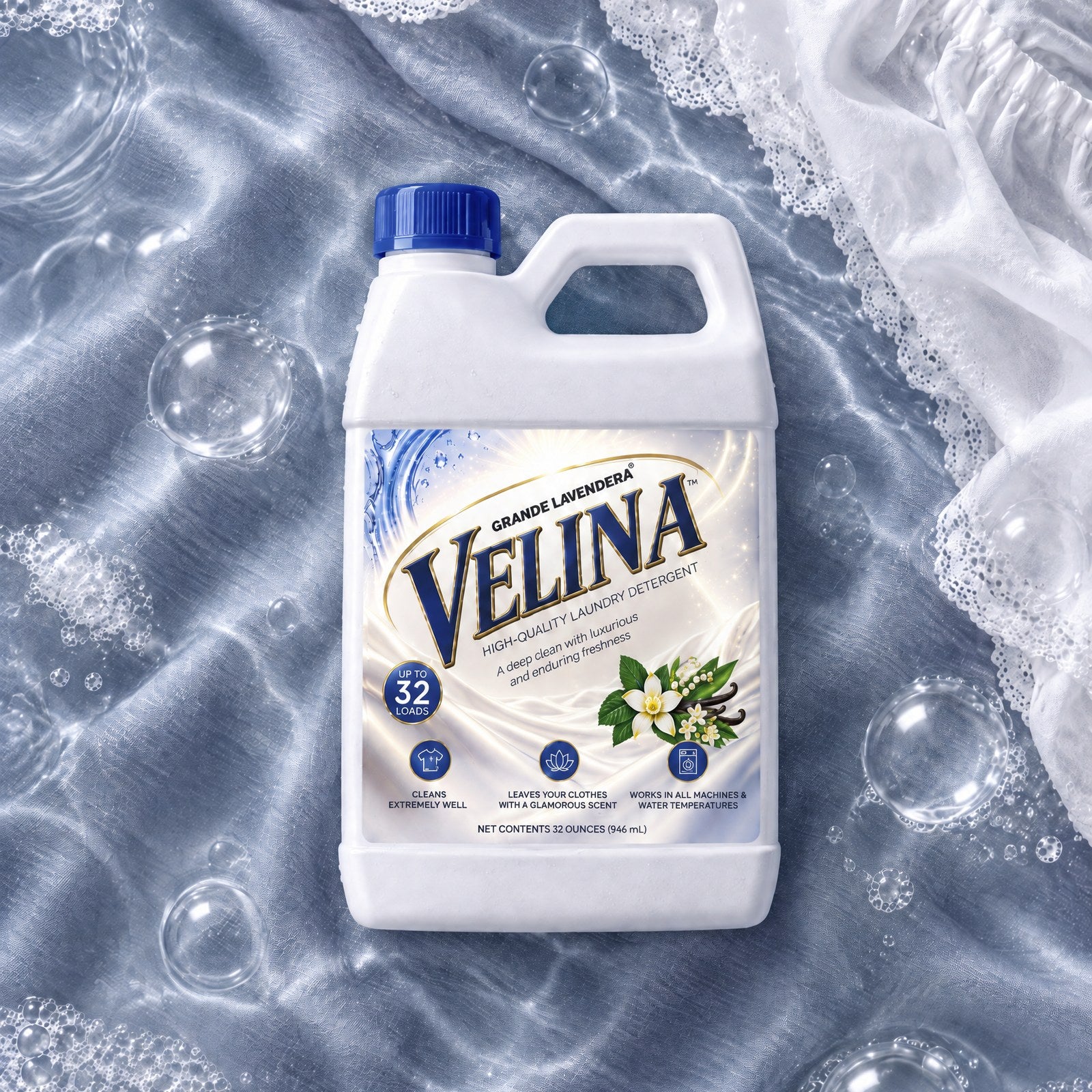 Velina on water with bubbles